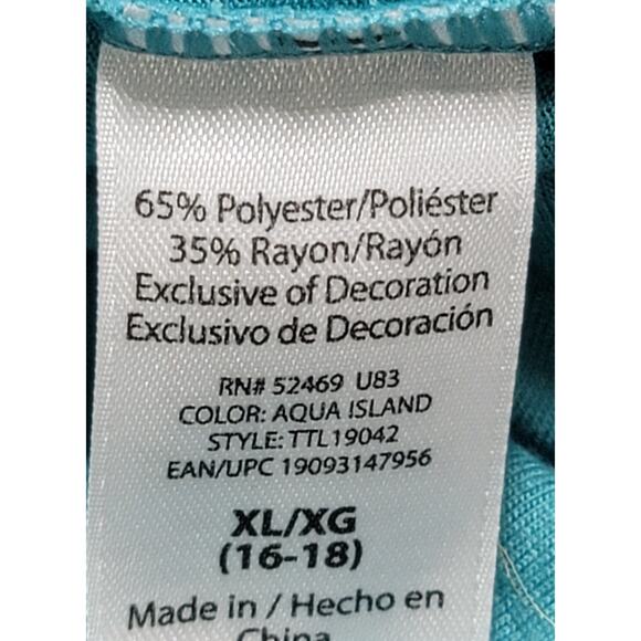 Time And Tru Teal Eyelet Bell 3/4 Sleeves Top XL Lightweight Soft Stretchy Flowy - Picture 4 of 6